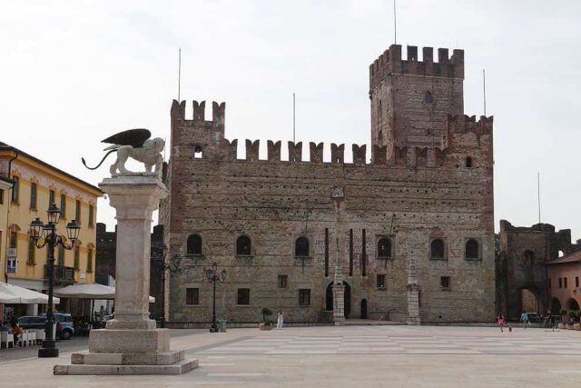 Marostica Chess square, medieval walled town in Veneto region, Italy